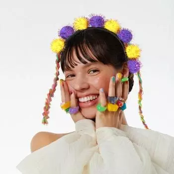 Повязка на голову Марди Гра с разноцветными помпонами, праздничная повязка на голову, аксессуары для волос для взрослых, подростков, карнавальный костюм