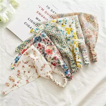 Повязка на голову Милые женские аксессуары для волос Эластичный цветочный шарф для волос Тюрбан Треугольная бандана оранжевый