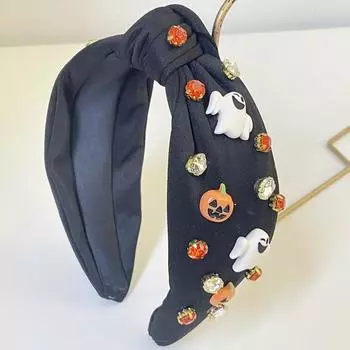 Повязка на голову на Хэллоуин, призрачная тыква, стразы, декор, обруч для волос, обруч для волос, аксессуары для волос чёрный