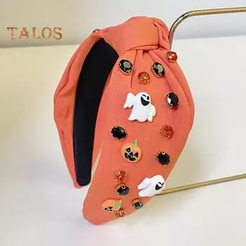 Повязка на голову на Хэллоуин, призрачная тыква, стразы, декор, обруч для волос, обруч для волос, аксессуары для волос чёрный