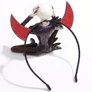 Повязка на голову на Хэллоуин со стразами, кристаллами, рогами дьявола, повязка на голову, обруч для волос в стиле косплея, готический рог дьявола, костюм для вечеринки по случаю дня рождения, украшение для волос чёрный
