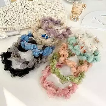 Повязка на голову однотонная сетчатая коса головной убор шпилька для волос кружевная ткань аксессуары для волос женский галстук для волос 17*13cm чёрный