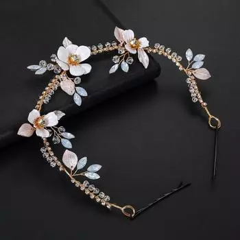 Повязка на голову ручной работы с цветком и стразами, старинные аксессуары для волос в стиле ханьфу, свадебный головной убор для невесты, темпераментная повязка на голову золотой