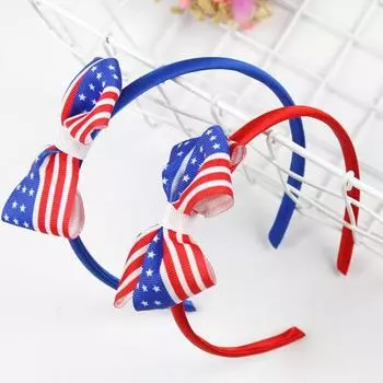Повязка на голову с американским флагом, День независимости, 4 июля, красный, белый, синий, с бантом, декор, обруч для волос для девочек, аксессуары для волос синий