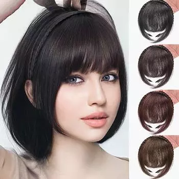 Повязка на голову с бахромой, парик, челка, повязка для волос, наращивание волос для женщин и девочек, заколки для наращивания волос, аксессуары для волос, заколки для волос, черный, коричневый 8inch