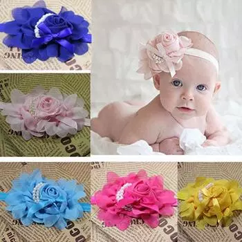 Повязка на голову с бантом из искусственного жемчуга для маленьких девочек, мягкая эластичная повязка на голову, головной убор бежевый