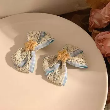 Повязка на голову с бантом Лолита заколка для волос Милая боковая заколка Кружевные заколки с бантом Пятизвездочные зажимы для тканевых челок для девочек Головные уборы