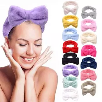 Повязка на голову с бантом, однотонная женская широкая повязка на голову с мытьем лица, плюшевая повязка на голову One Size синий