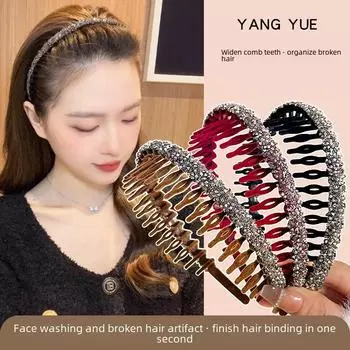 Повязка на голову с бархатными блестками и нескользящими зубцами для умывания лица и челки - комплект акриловых головных уборов хаки