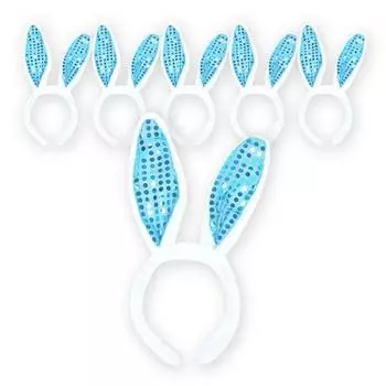 Повязка на голову с блестками в виде кролика для вечеринки, синяя, 6 шт.