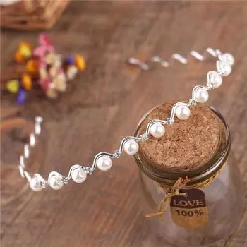 Повязка на голову с бриллиантами и стразами для женщин Головной убор Черный Серебряный Металлический Перламутровый Кристалл Волнистый ободок для волос чёрный