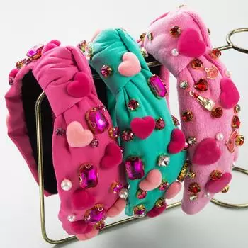 Повязка на голову с бриллиантами из ткани, художественные украшения для волос, портативная повязка для волос на День Святого Валентина