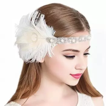 Повязка на голову с черными стразами, повязка для волос 1920-х годов, винтажный головной убор для вечеринки в стиле Гэтсби, женская повязка на голову с перьями для выпускного вечера чёрный