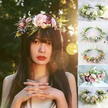 Повязка на голову с цветком в стиле бохо, гирлянда, праздничная свадебная корона, повязка для волос, аксессуары для волос B