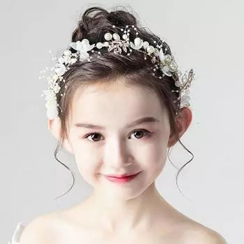 Повязка на голову с цветочным венком, повязка на голову с цветком, повязка на голову с жемчугом, детский головной убор невесты One Size белый