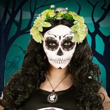 Повязка на голову с изображением черепа и цветка для женщин, готический обруч для волос на Хэллоуин с имитацией розы, легкая повязка на голову в темном стиле для костюмированной вечеринки на Хэллоуин красный