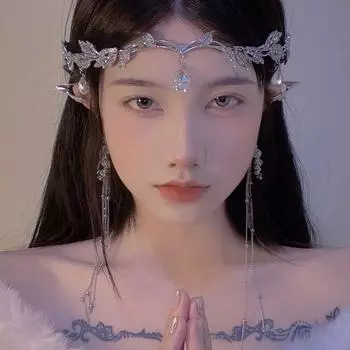 Повязка на голову с каплями воды в стиле Богемия и подвеской в виде брови - экзотический головной убор в стиле ханьфу, аксессуар для волос