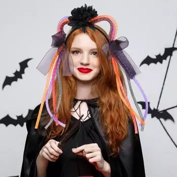 Повязка на голову с кошачьими ушками, повязка на голову на Хэллоуин, марлевая повязка с разноцветными лентами, женские аксессуары для волос с кошачьими ушками для костюма на Хэллоуин, реквизит для косплея красный