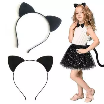 Повязка на голову с кошачьими ушками для взрослых и детей, обруч для косплея на Хэллоуин, раскраска лица, универсальные аксессуары для костюмов чёрный