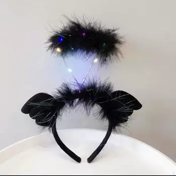 Повязка на голову с крыльями ангела, перо и световой костюм, милый головной убор, обруч для волос, повязка для волос для