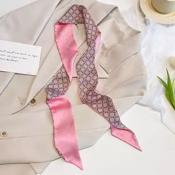 Повязка на голову с лентой, длинный шарф, розовый шарф, повязка для волос, шарф с принтом в стиле ретро, женский D