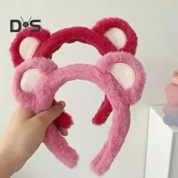 Повязка на голову с медвежьими ушками на Хэллоуин, Рождество, косплей, пушистая повязка на голову, головной убор с ушками животных, аксессуар для костюма розы красного