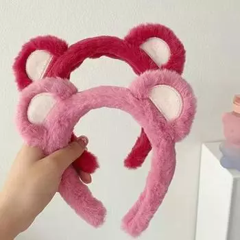 Повязка на голову с медвежьими ушками на Хэллоуин, Рождество, косплей, пушистая повязка на голову, головной убор с ушками животных, аксессуар для костюма розы красного