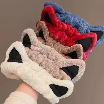 Повязка на голову с мультяшными ушками для кошек для женщин, чтобы мыть лицо, специальное применение маски для лица, повязка на голову для мытья волос, повязка на голову one size