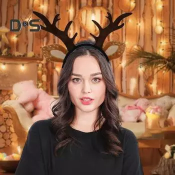 Повязка на голову с оленьими рогами, женские оленьи рога и уши, аксессуары для волос на Рождество, Хэллоуин, косплей, вечеринка, принадлежности A