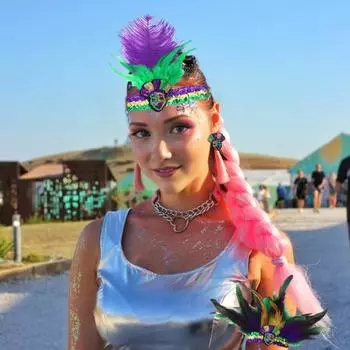 Повязка на голову с перьями для маскарада, женский головной убор, повязка на руку, комплект сережек, блестки D