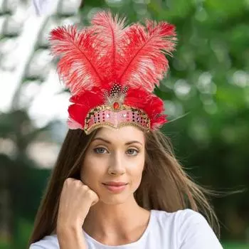 Повязка на голову с перьями и стразами, эластичный карнавальный головной убор для женщин, легкий праздничный головной убор разноцветный