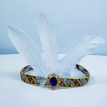 Повязка на голову с перьями, повязка на голову в стиле бохо, индийское цыганское танцевальное шоу, головной убор белый