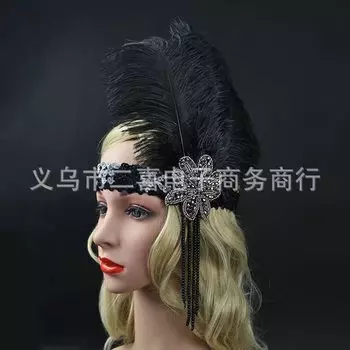 Повязка на голову с перьями, украшенная блестками и бриллиантами, черная повязка на голову с перьями, индейская повязка на голову с перьями, головной убор для гоночного фестиваля чёрный