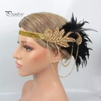 Повязка на голову с перьями в винтажном стиле 1920-х годов, повязка на голову с хлопушками, декор со стразами, головной убор для вечеринок, официальных случаев красный