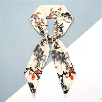 Повязка на голову с принтом чернил и смывки, аксессуары для волос в стиле «конский хвост», шелковый шарф в китайском стиле, головной убор из ленты, маленький шарф для женщин