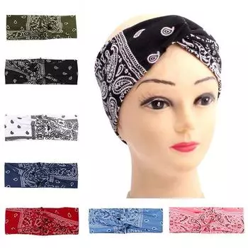 Повязка на голову с принтом в виде крученой повязки для волос, женская бандана с узором пейсли, растягивающаяся 24*8cm красный