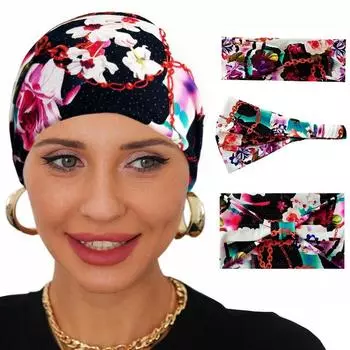 Повязка на голову с принтом, завязанная на узел, модная универсальная женская повязка на голову с широким краем, эластичная спортивная повязка на голову