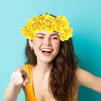 Повязка на голову с розами, обруч для волос ручной работы с 5 искусственными розами, высокая эластичность, дизайн Bohemia жёлтый