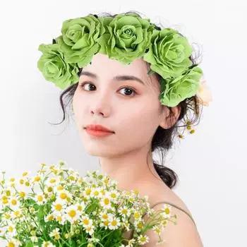 Повязка на голову с розами, обруч для волос ручной работы с 5 искусственными розами, высокая эластичная конструкция, обруч для волос в стиле бохо, праздничный декор шампанского