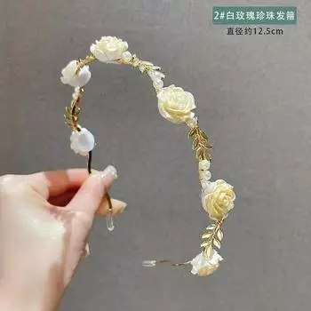 Повязка на голову с розовым жемчугом Летняя Ретро Высококлассная Заколка Головной убор Нишевый дизайн Давит на волосы Высокий верх черепа Аксессуары для волос