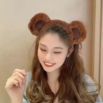 Повязка на голову с ушками медведя для девочек, мультяшный плюшевый обруч для волос, макияж, мытье лица, повязка на голову для косплея на Хэллоуин A
