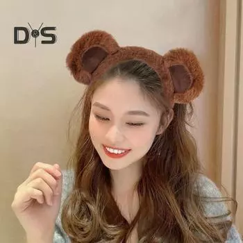 Повязка на голову с ушками медведя для девочек, мультяшный плюшевый обруч для волос, макияж, мытье лица, повязка на голову для косплея на Хэллоуин B