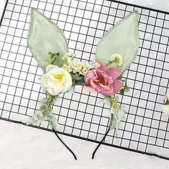 Повязка на голову с заячьими ушками, милое платье, повязка для волос с искусственными цветами для вечеринки в честь косплея зелёный