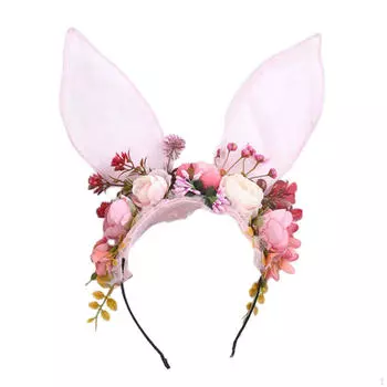 Повязка на голову с заячьими ушками, цветочная гирлянда, аксессуар для костюма, нарядное платье, косплей фиолетовый