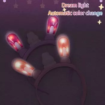 Повязка на голову с заячьими ушками и меняющими цвет огнями, перезаряжаемая подвижная повязка на голову с качающимися ушками для развлечения розовый