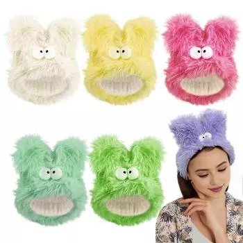 Повязка на голову с заячьими ушками для девочек, женская повязка на голову для йоги, макияжа, повязка на голову для мытья лица, длинный плюшевый материал, эластичный аксессуар для волос розы красного