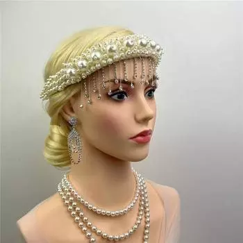 Повязка на голову с жемчужными кисточками на Хэллоуин для невесты 1920-х годов, свадебное платье, фото жокейского клуба, сценическое представление