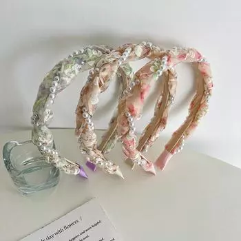 Повязка на голову, тонкая повязка на голову, головной убор, аксессуары для волос, модная жемчужная сетка для волос с принтом 17*2.5cm розовый