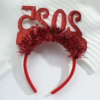 Повязка на голову в канун 2025 года, обруч для волос с блестками, рождественский праздничный головной убор красный
