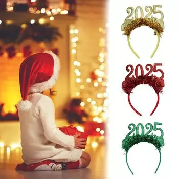 Повязка на голову в канун Нового года 2025 года, карнавальный головной убор с блестками для взрослых подростков, сверкающий фейерверк, праздничный реквизит для вечеринки красный